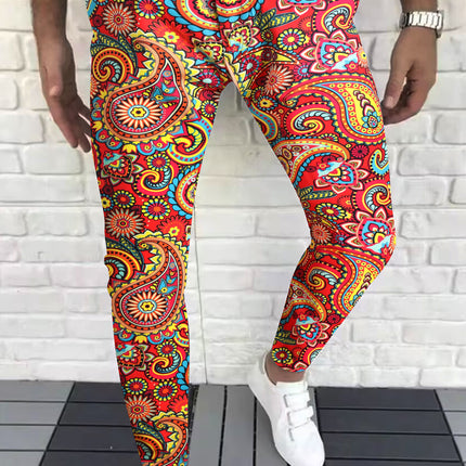Ethnic Style Colorful Casual Trousers - Pants | Multicolor Red / M