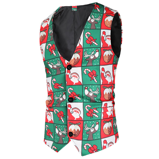 Men's Christmas Print Vest #MJ37 - Vests | Multicolour / M