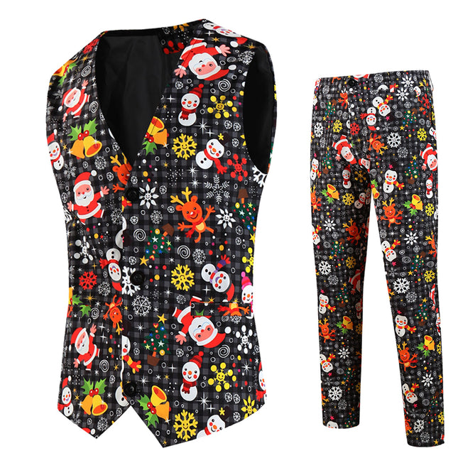 Men's Christmas Printed Vest Suit #2TZMK660 - Suits | Multicolour / M