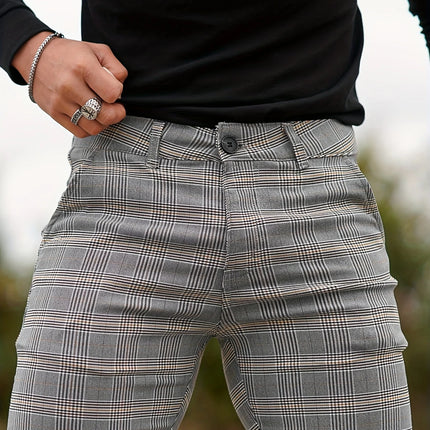 Men's Elegant Plaid Pants #25627023 - Pants | Light Gray / 28
