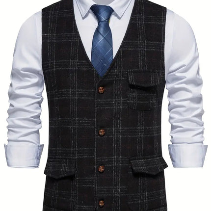 Men's Vintage Plaid Vest #25061128 - Vests | Black / M