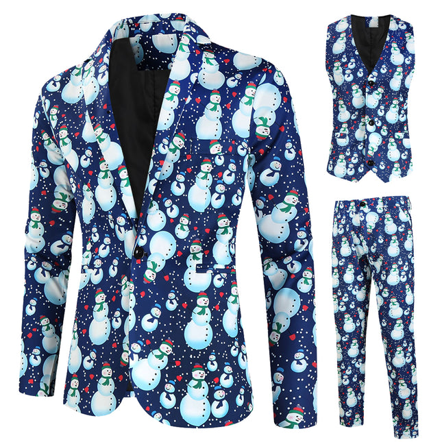 Men's Christmas Three-Piece Suit #3TZMK645 - Suits | Blue / M
