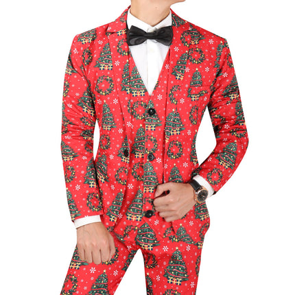 Men’s Funny Christmas Suit – Red Holiday Tree & Wreath Outfit