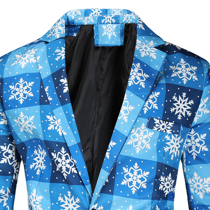 Men's Snowflake Three-piece Suit #3TZMK42 - Suits | Blue Plaid / M