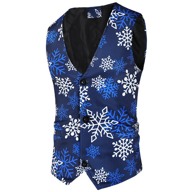 Men's Snowflake Print Vest #MJ36 - Vests | Royal Blue / M