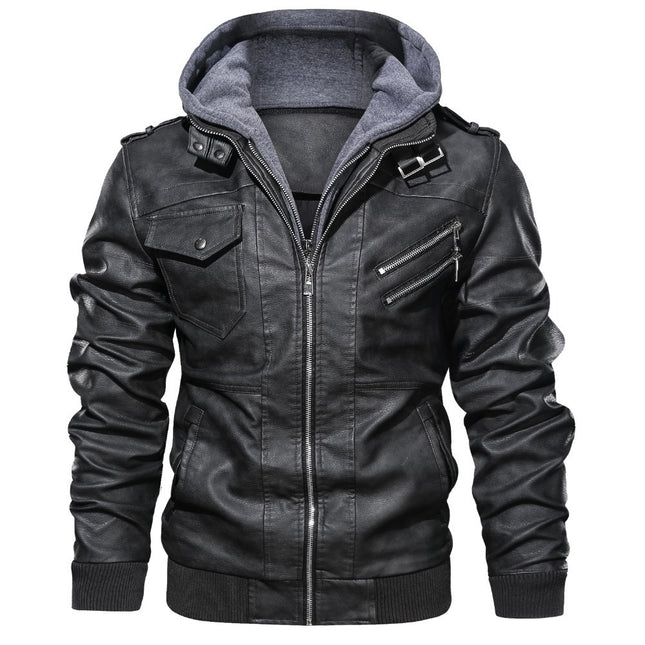 Men's Hooded Motorcycle Jacket #25061246 - | Dark Gray / S