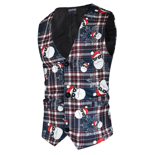 Men's Christmas Check Print Vest #MJ34 - Vests | Multicolour / M