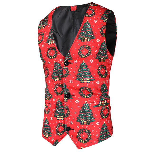 Men's Christmas Print Vest #MJ35 - Suits | Red / M