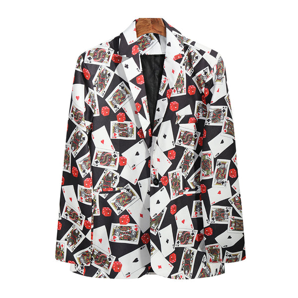 Men's Poker Print Blazer #X149