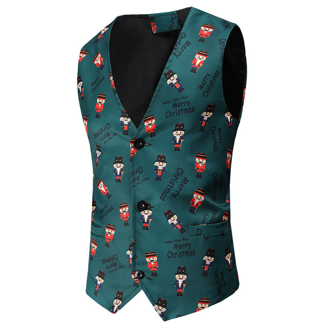 Men's Printed Vest Suit #2TZMK44 - Suits | Olive Green / M