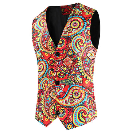 Vibrant Paisley Suit for Men – Retro Colorful Party Three-piece Set - | Picture / M