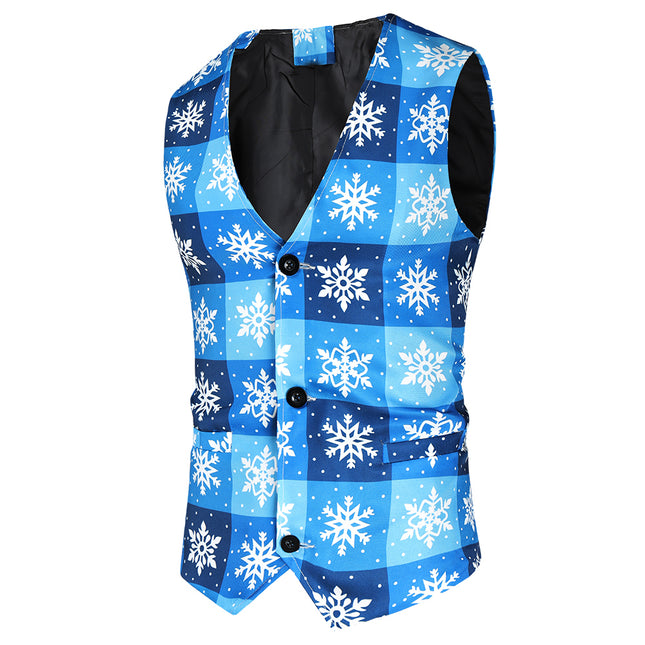 Men's Snowflake Plaid Vest #MJ42 - Vests | Blue / M