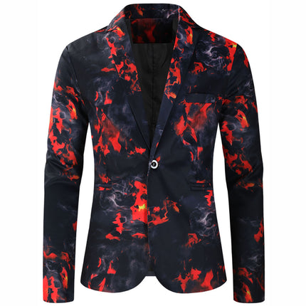 Men's Flame Print Suit Set - Red & Black Camouflage Blazer and Pants - Suits | Multicolour / M