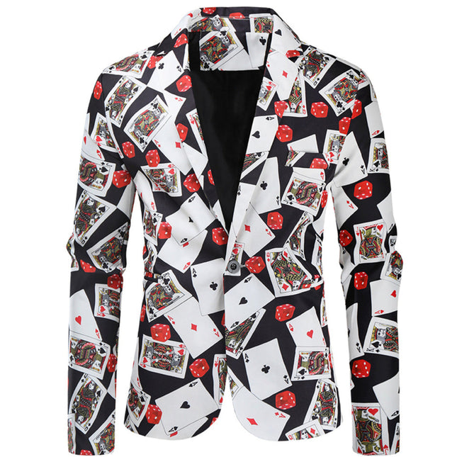 Men’s Casino Print Blazer – Poker & Dice Party Suit Jacket - Blazers | Multicolour / M
