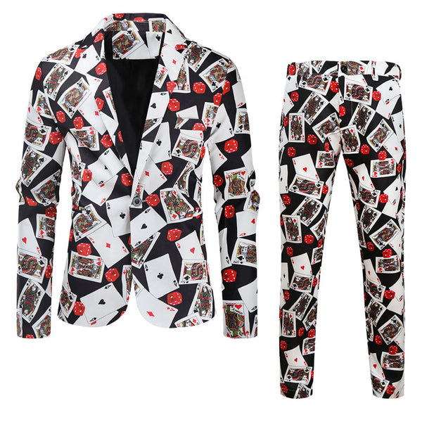 Men's Poker Print Suit #2TZ149