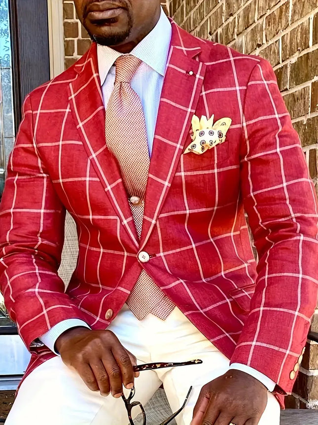 Men's British Style Plaid Blazer #25061022 - Blazers | Red / M