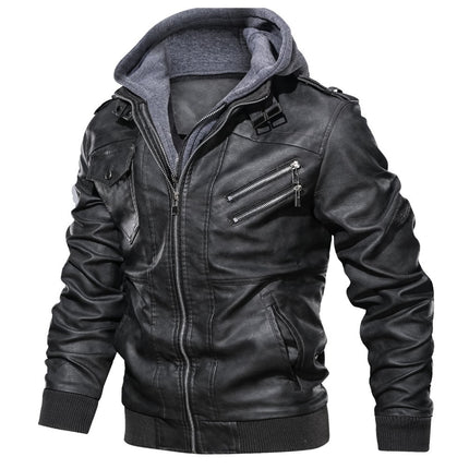 Men's Hooded Motorcycle Jacket #25061246 - | Dark Gray / S
