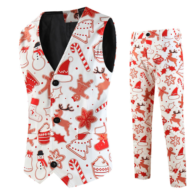 Men's Christmas Printed Vest Suit #2TZMK654 - Suits | Multicolour / M