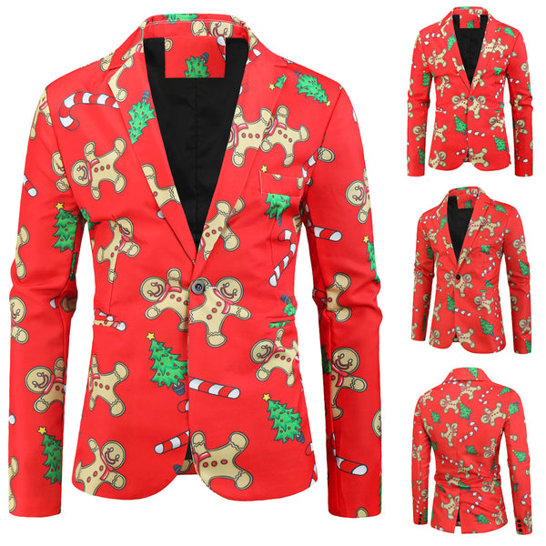 Men's Christmas Print Blazer #X26