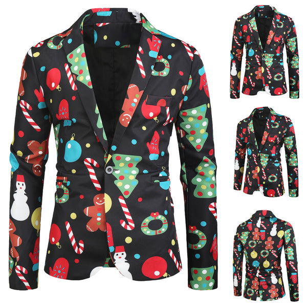 Men's Christmas Print Blazer #X32