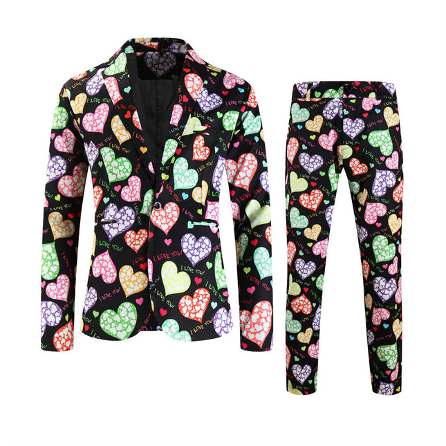 Men's Colorful Heart Print Suit #2TZ-XX236 - Suits | Multicolour / M