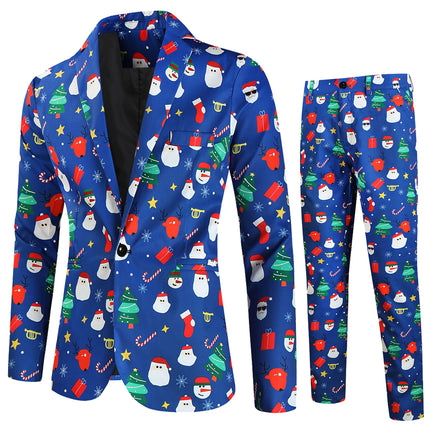 Men's Christmas Printed Suit #2TZ639 - Suits | Blue / M