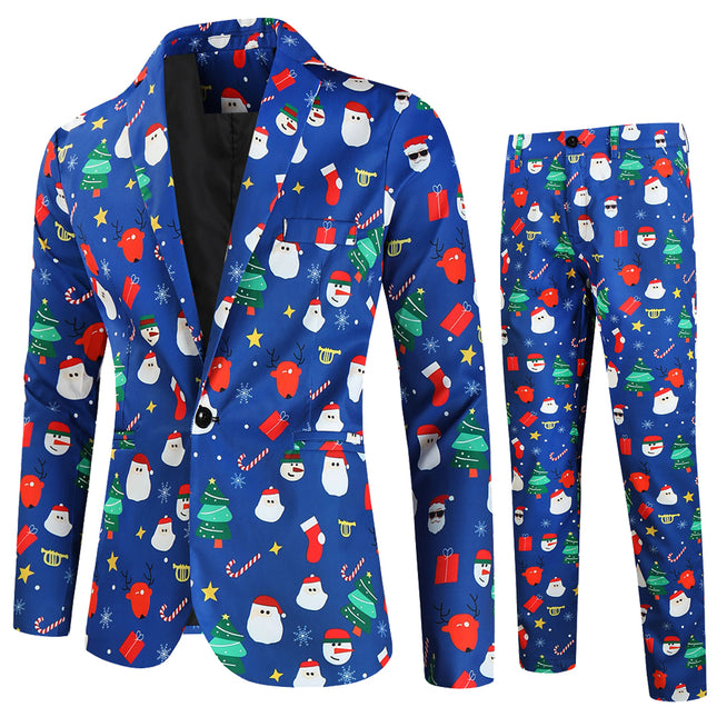 Men's Christmas Printed Suit #2TZ639 - Suits | Blue / M