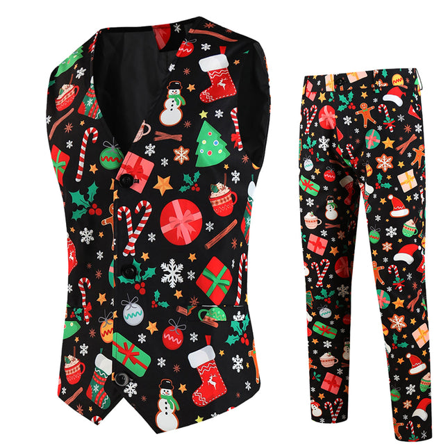 Men's Christmas Printed Vest Suit #2TZMK655 - Suits | Multicolour / M