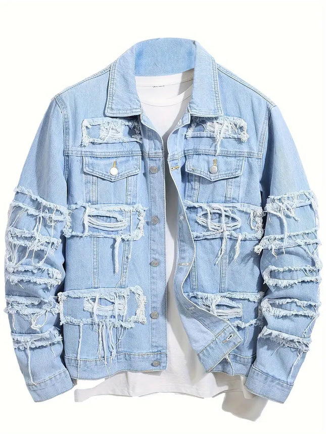 Men's Ripped Denim Jacket #25061243 - | Light Blue / S