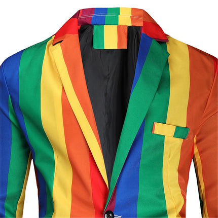Men's Rainbow Stripe Suit Set | Bold Party & Festival Outfit - Suits | Multicolour / M