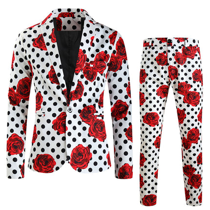 Men's Rose Dot Print Suit #2TZ163 - Suits | White / M
