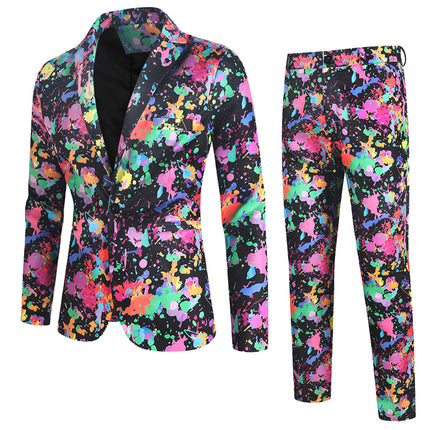 Men's Graffiti Paint Splash Suit Set | Artistic Party Blazer & Pants - Suits | Multicolour / M