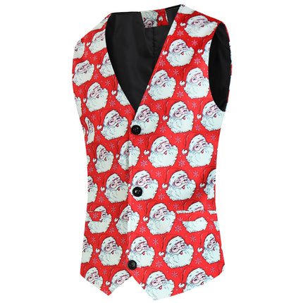 Men's Christmas Printed Vest Suit #2TZMK643 - Suits | Red / M