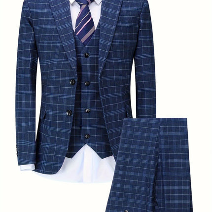 Men's 3pcs Plaid Suit #25061771 - Suits | Blue / XS