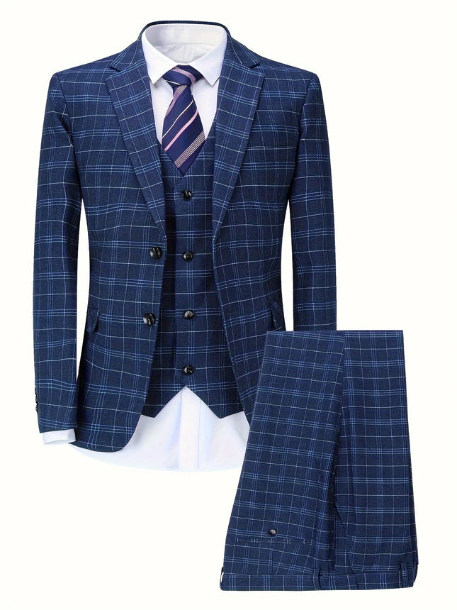 Men's 3pcs Plaid Suit #25061771 - Suits | Blue / XS