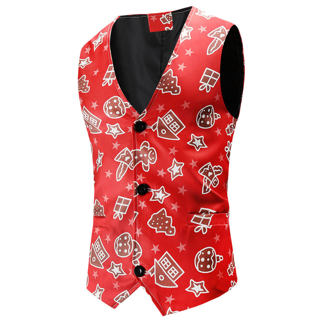 Men's Fashion Printed Vest Suit #2TZMK51 - Suits | Burgundy / M