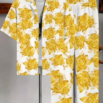 Men's Flower Print Set #25062403 - | Golden / M
