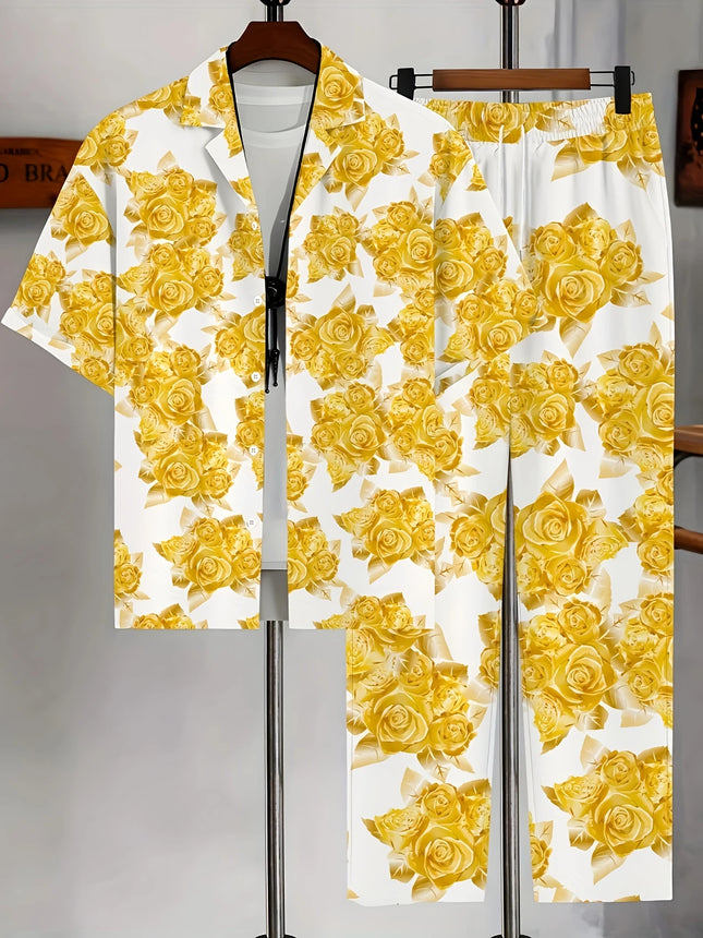Men's Flower Print Set #25062403 - | Golden / M