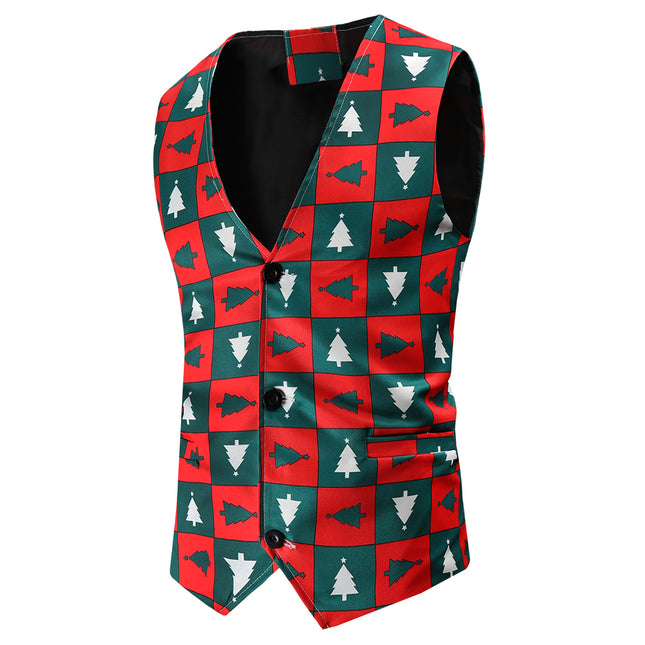 Men's Christmas Printed Vest Suit #2TZMK43 - Suits | Multicolour / M