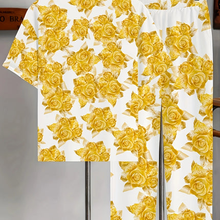 Men's Flower Print Set #25062403 - | Golden / M