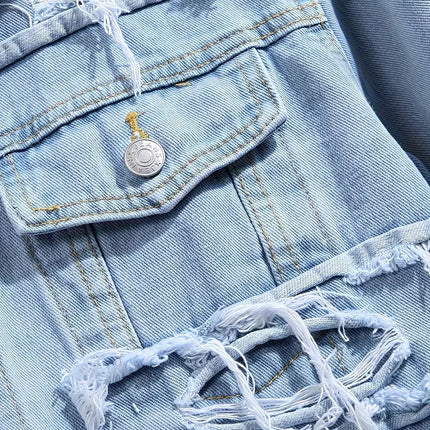 Men's Ripped Denim Jacket #25061243 - | Light Blue / S