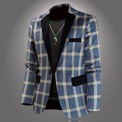 Men's Plaid Blazer - Slim Fit Stylish Checkered Suit Jacket for Parties & Weddings - Blazers | Blue Plaid / M