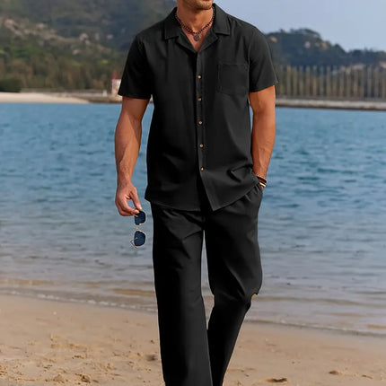Men's 2pcs Linen Set #25061349 - | Black / S