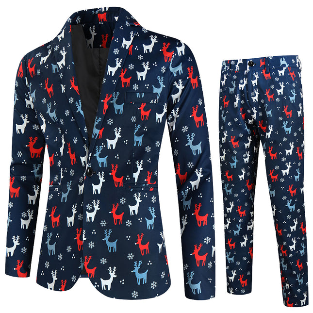 Men's Christmas Elk Print Suit #2TZ633 - Suits | Multicolour / M