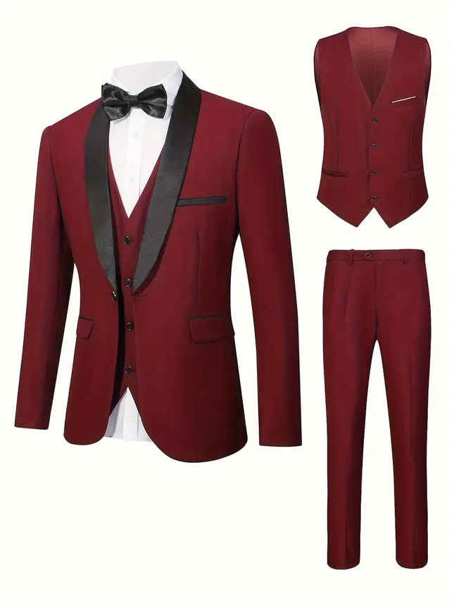 Men's 3pcs Suit #25061131 - Suits | Burgundy / XS