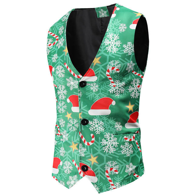 Men's Christmas Printed Vest Suit #2TZMK53 - Suits | Multicolour / M