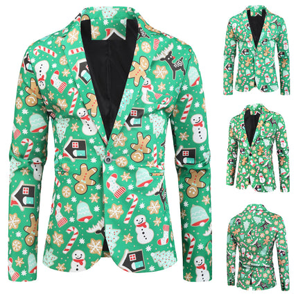 Men's Christmas Print Blazer #X31 - Blazers | Green / M