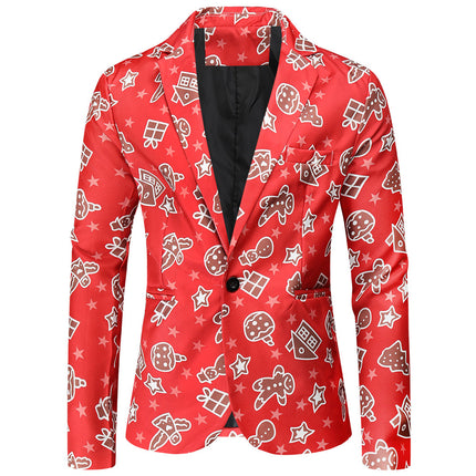 Men's Stylish Christmas Print Suit #2TZ51 - Suits | Burgundy / M
