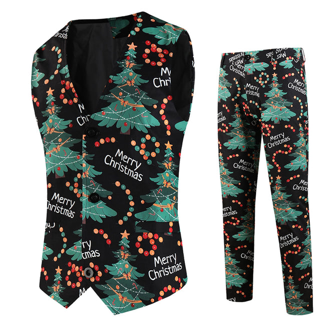 Men's Christmas Printed Vest Suit #2TZMK658 - Suits | Multicolour / M
