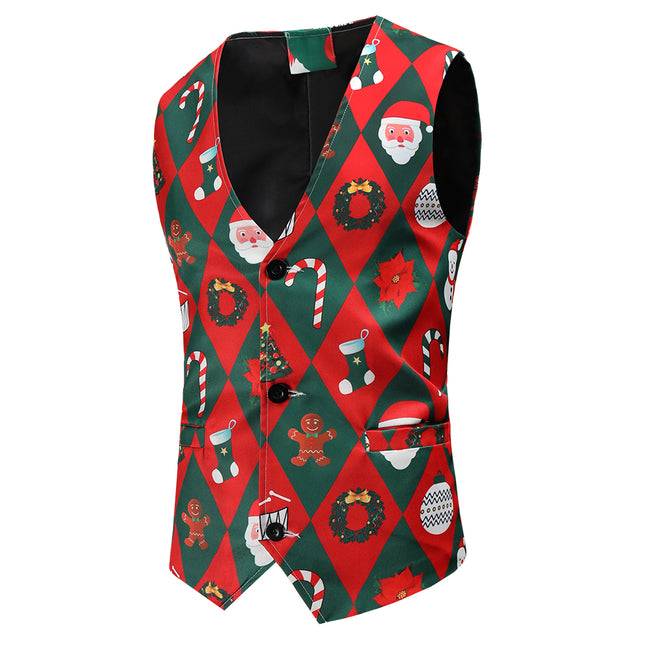 Men's Christmas Printed Vest Suit #2TZMK47 - Suits | Multicolour / M